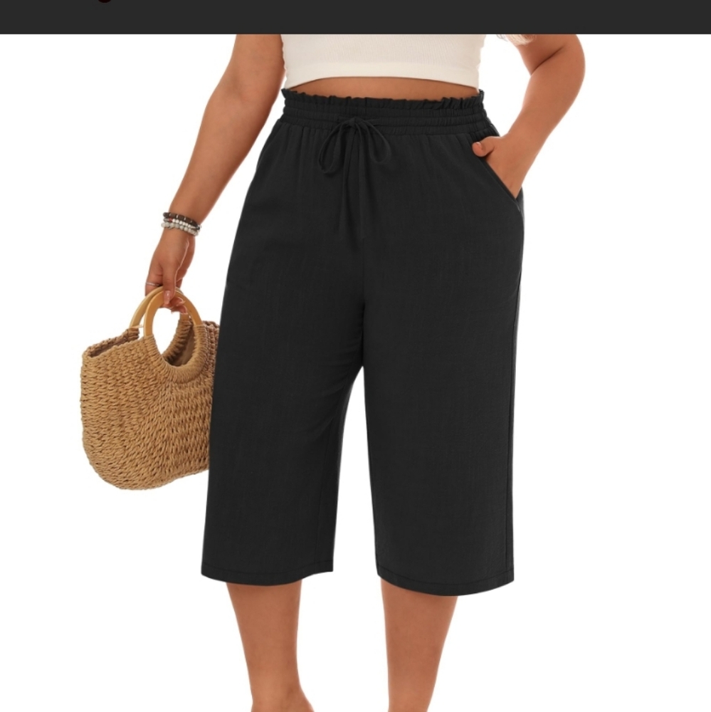 Neer Women's Plus Size Black Wide Leg Drawstring Lounge Trousers 5X
